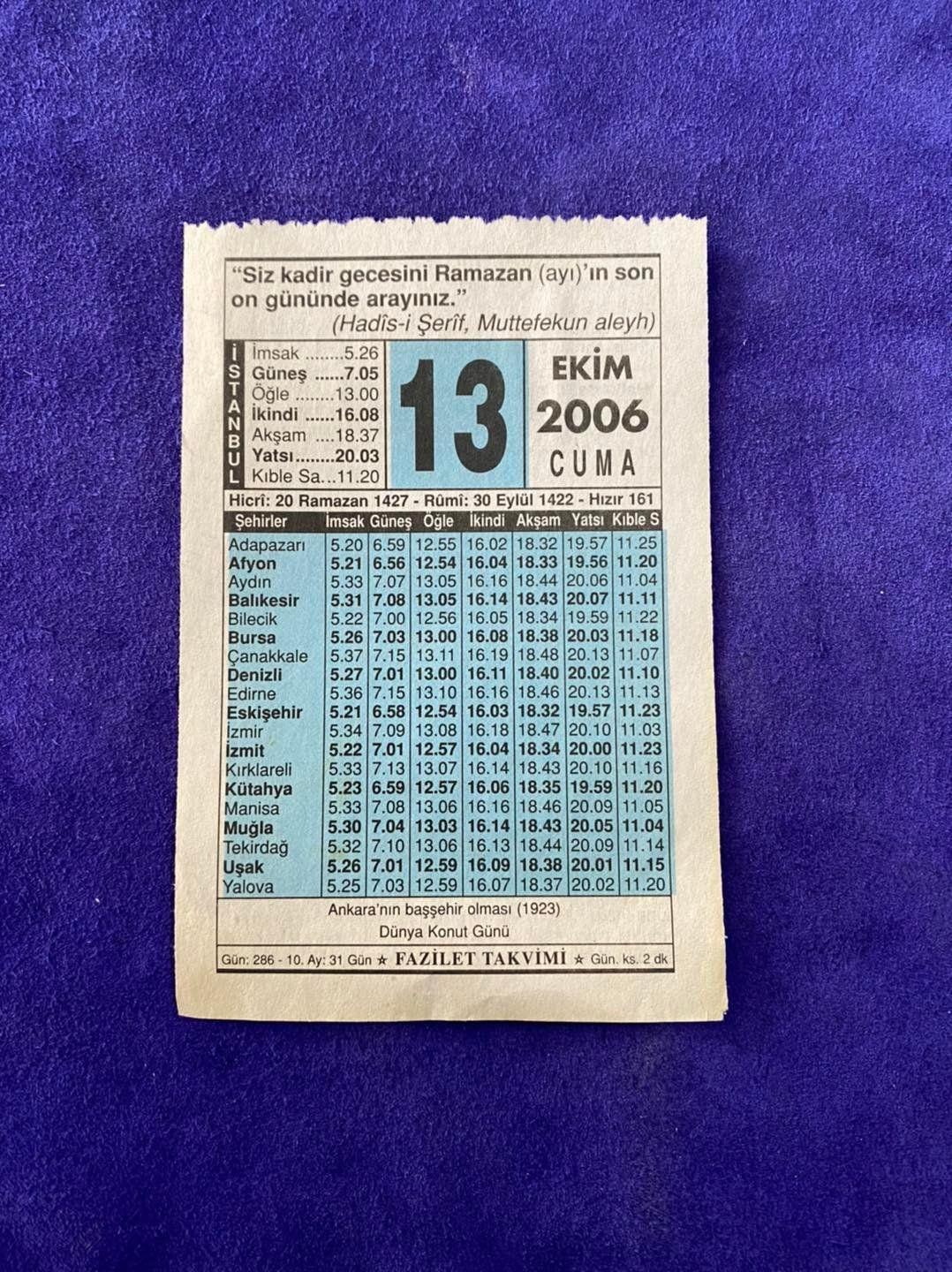 13 Ekim 2006 Takvim Yaprağı - Nostalji Koleksiyonluk Takvim Yaprağı 13 Ekim 2006 Takvim Yaprağı - Nostalji Koleksiyonluk Takvim Yaprağı
