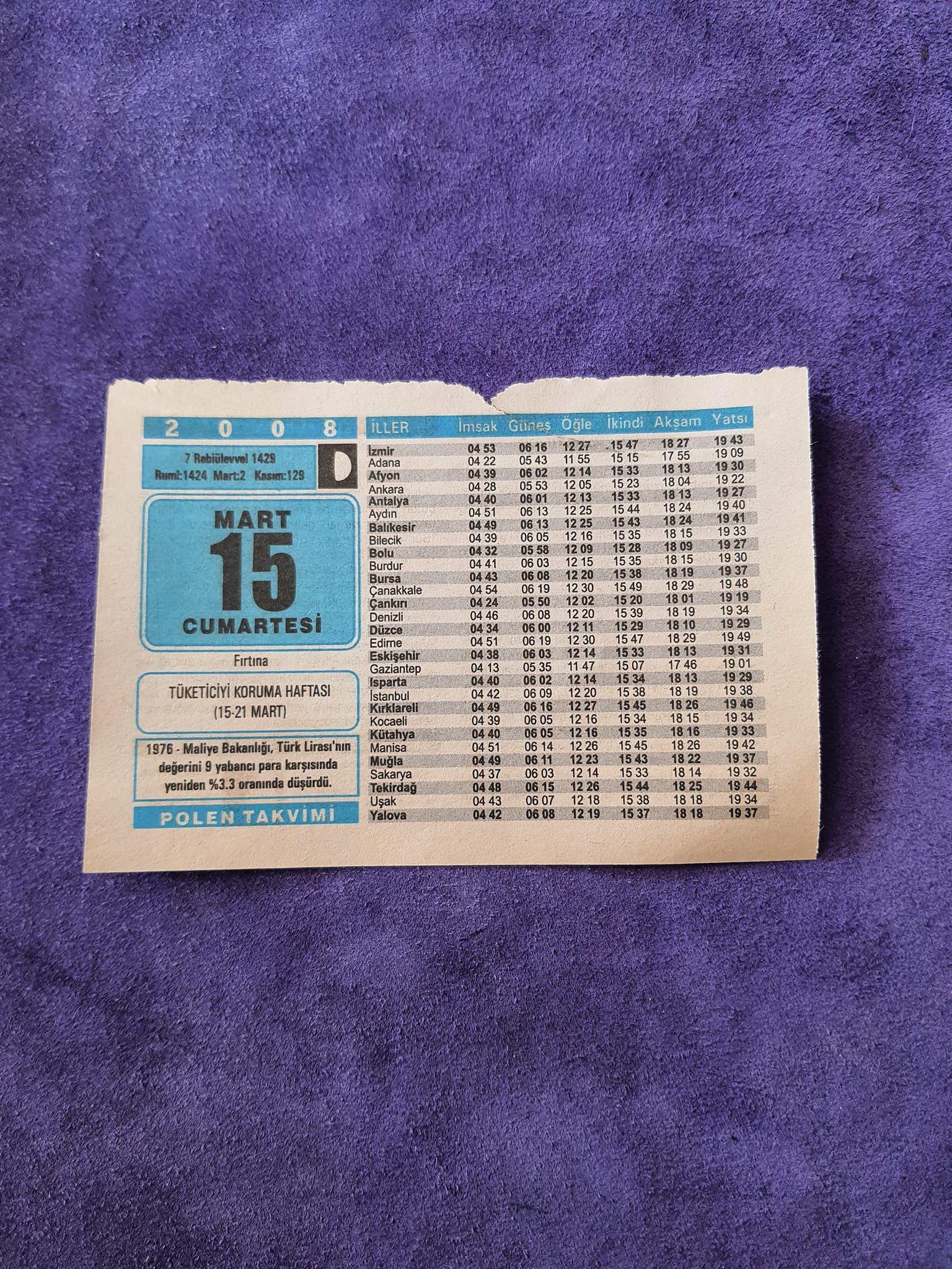 15 Mart 2008 Takvim Yaprağı - Nostaljik Koleksiyonluk Takvim Yaprağı 15 Mart 2008 Takvim Yaprağı - Nostaljik Koleksiyonluk Takvim Yaprağı