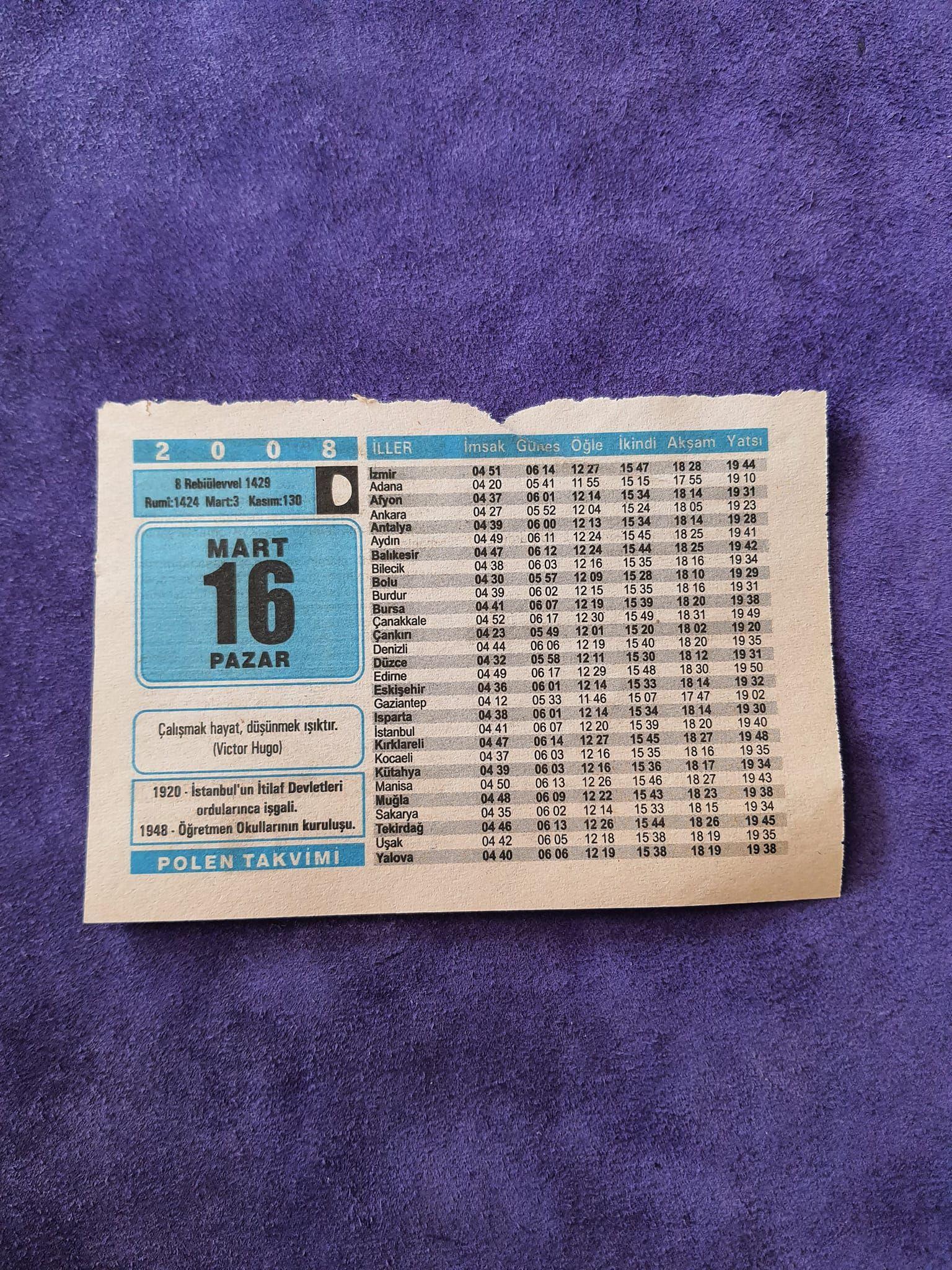 16 Mart 2008 Takvim Yaprağı - Nostaljik Koleksiyonluk Takvim Yaprağı 16 Mart 2008 Takvim Yaprağı - Nostaljik Koleksiyonluk Takvim Yaprağı