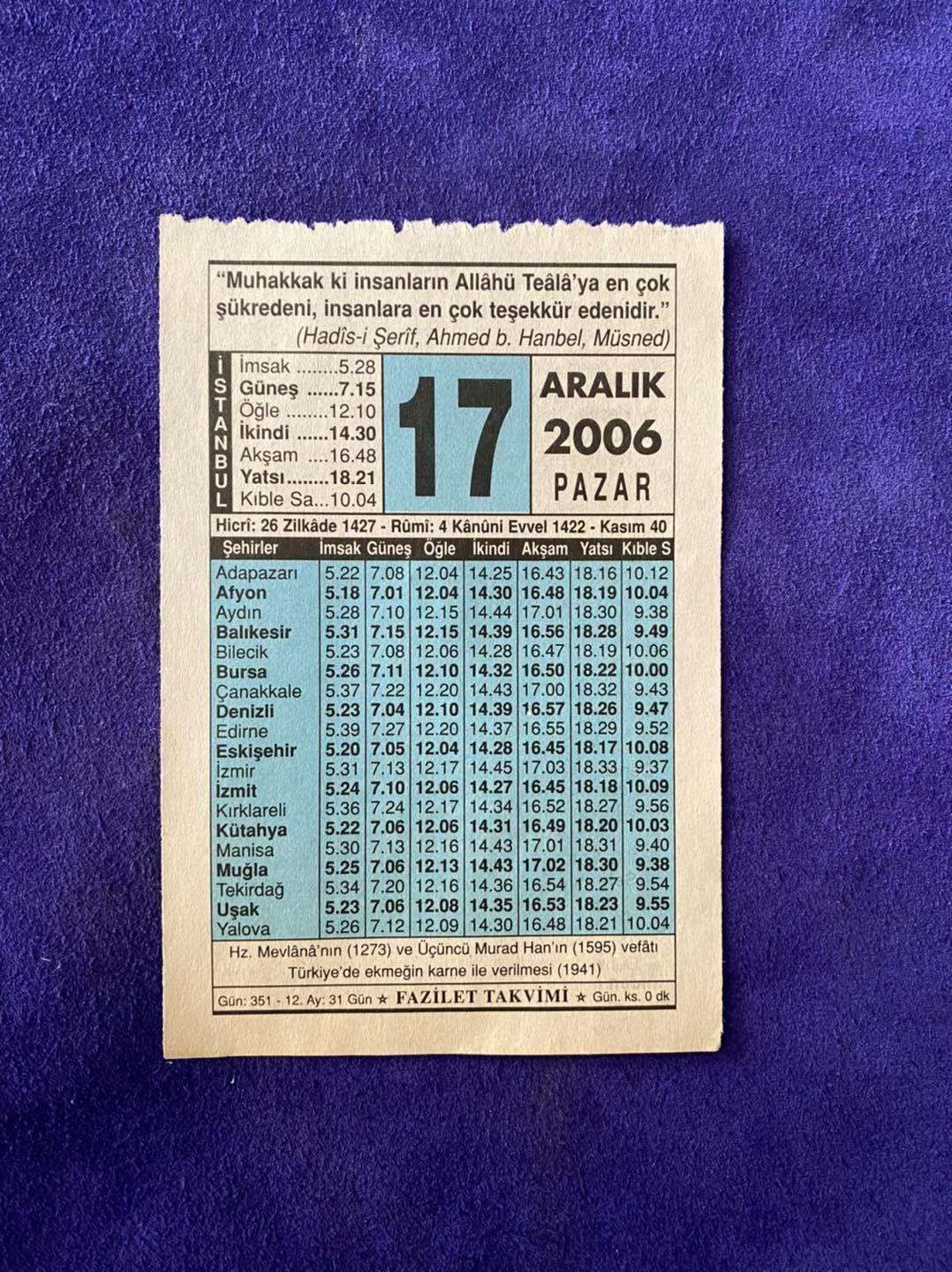 17 Aralık 2006 Takvim Yaprağı - Nostalji Koleksiyonluk Takvim Yaprağı 17 Aralık 2006 Takvim Yaprağı - Nostalji Koleksiyonluk Takvim Yaprağı