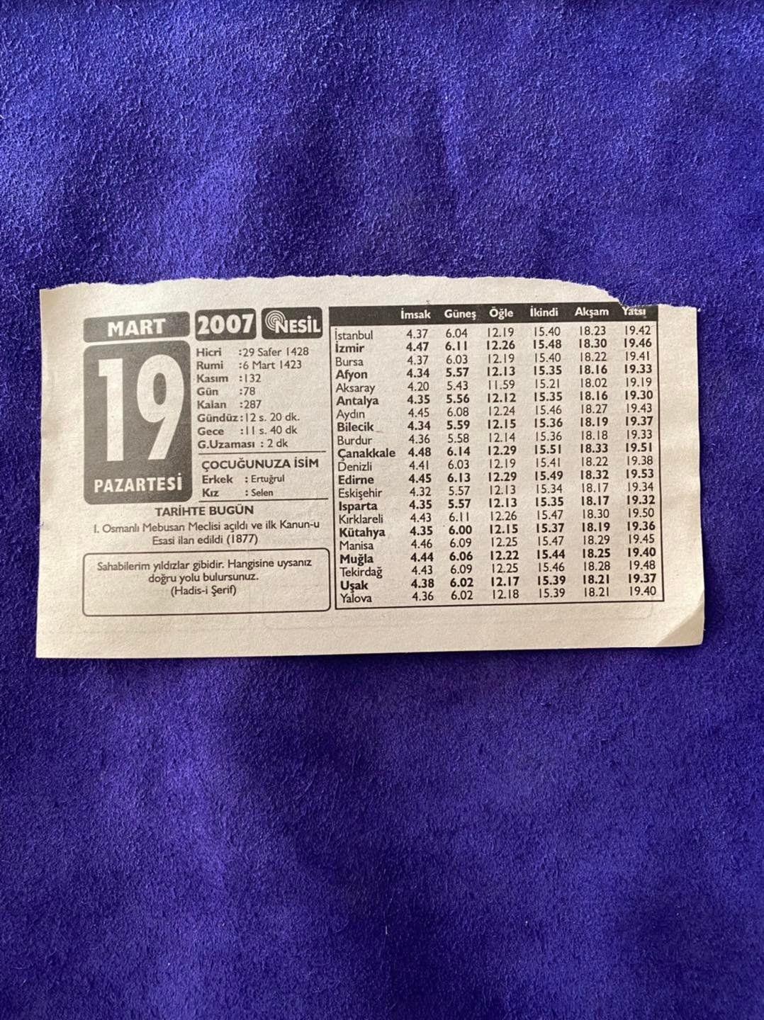 19 Mart 2007 Takvim Yaprağı - Nostalji Koleksiyonluk Takvim Yaprağı B 19 Mart 2007 Takvim Yaprağı - Nostalji Koleksiyonluk Takvim Yaprağı B