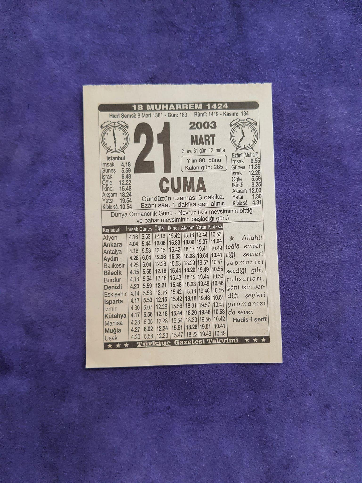 21 Mart 2003 Takvim Yaprağı - Nostaljik Koleksiyonluk Takvim Yaprağı 21 Mart 2003 Takvim Yaprağı - Nostaljik Koleksiyonluk Takvim Yaprağı