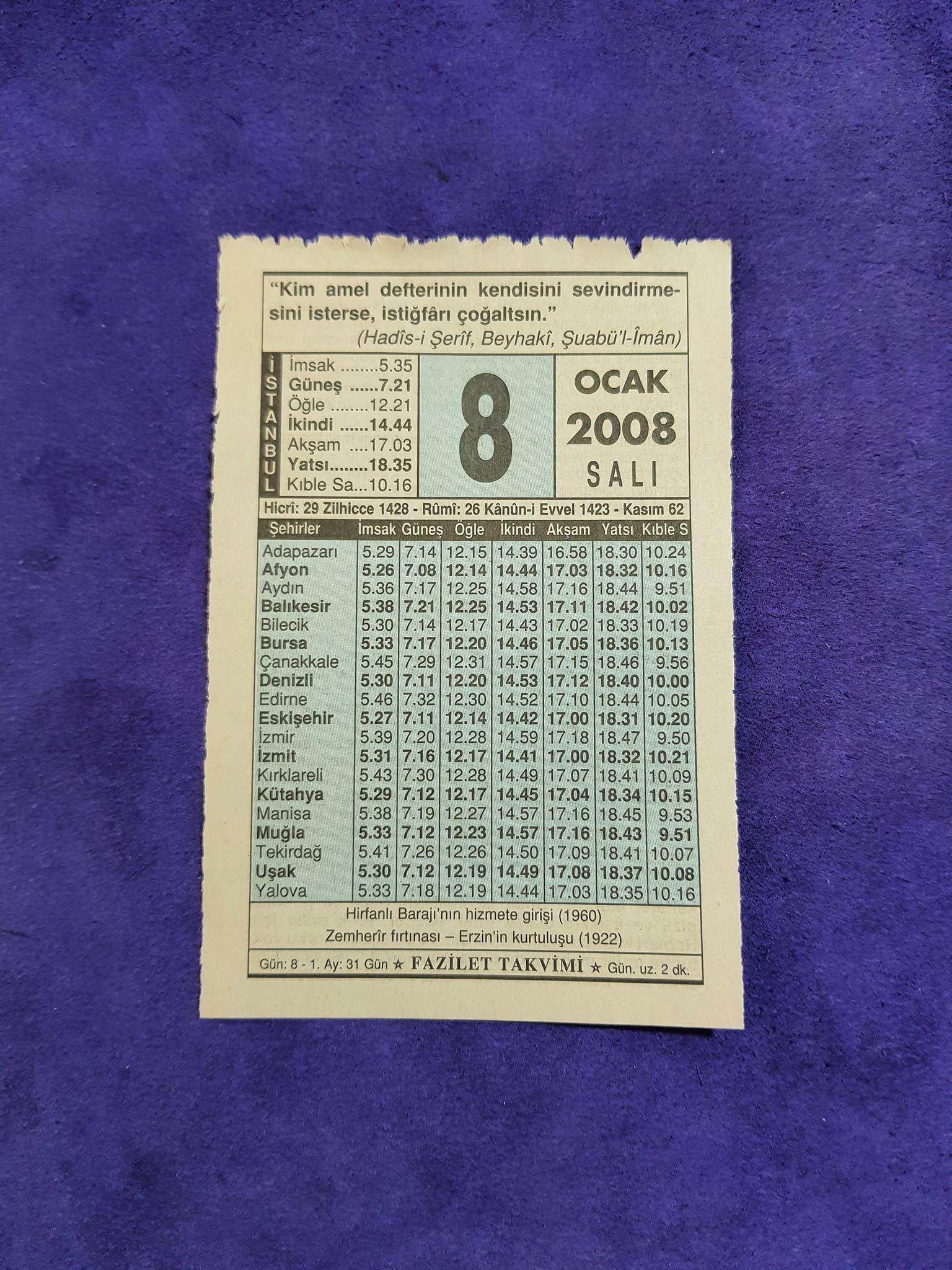 8 Ocak 2008 Takvim Yaprağı - Nostaljik Koleksiyonluk Takvim Yaprağı 8 Ocak 2008 Takvim Yaprağı - Nostaljik Koleksiyonluk Takvim Yaprağı