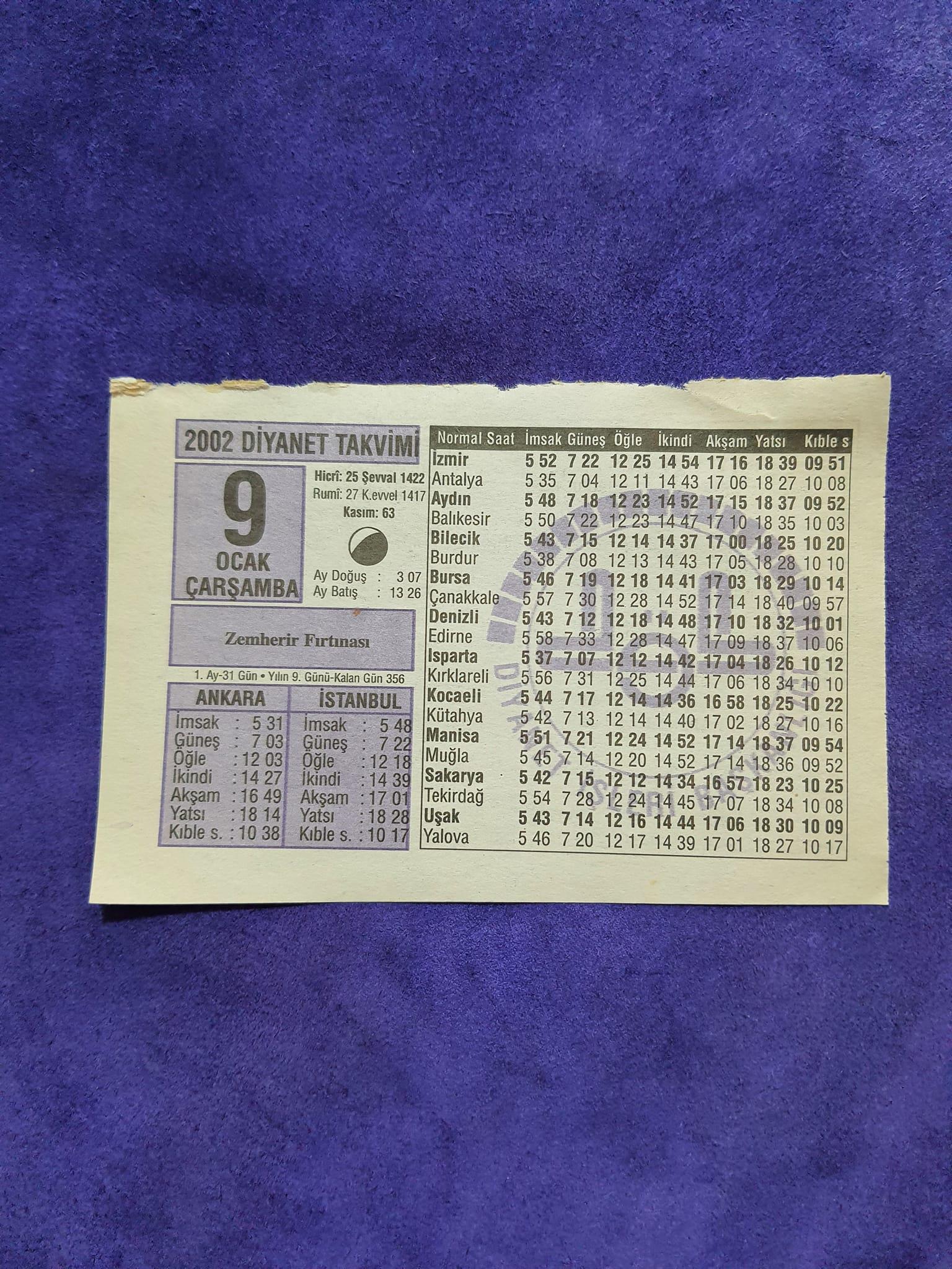 9 Ocak 2002 Takvim Yaprağı - Nostaljik Koleksiyonluk Takvim Yaprağı 9 Ocak 2002 Takvim Yaprağı - Nostaljik Koleksiyonluk Takvim Yaprağı