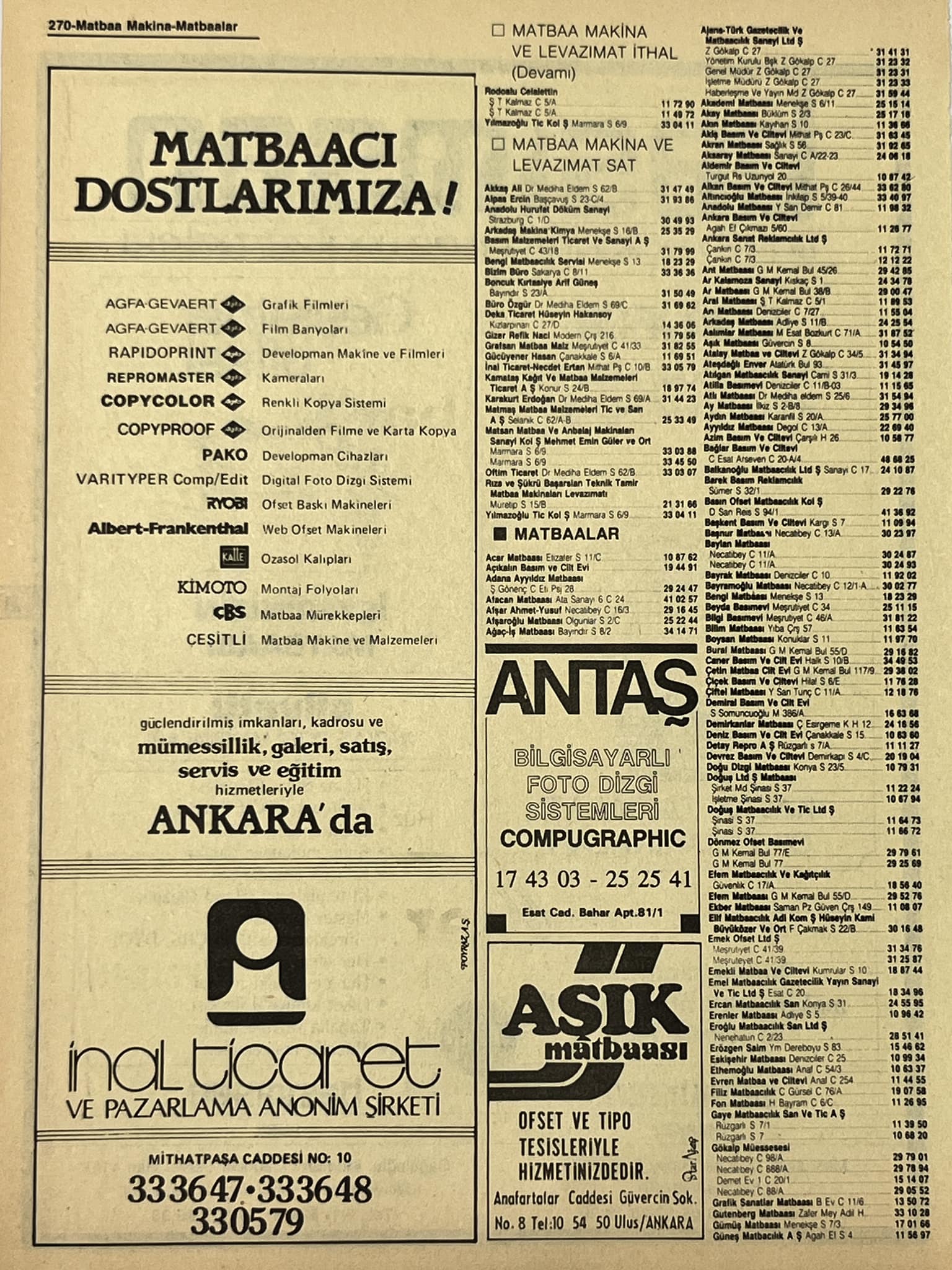 Ankara 1986 Meslek Reklam İlanı Efemera S269 Ankara 1986 Meslek Reklam İlanı Efemera S269