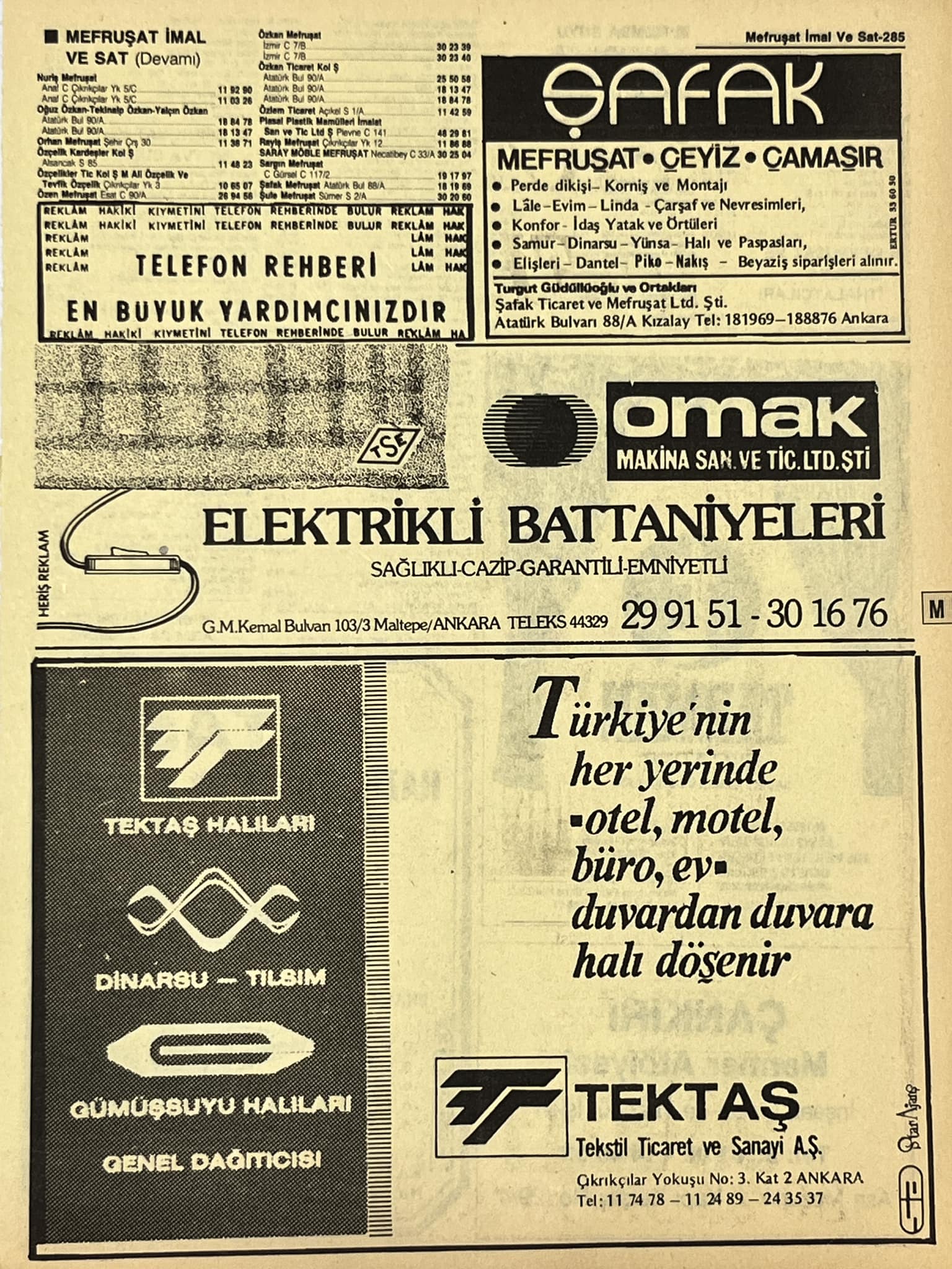Ankara 1986 Meslek Reklam İlanı Efemera S285 Ankara 1986 Meslek Reklam İlanı Efemera S285