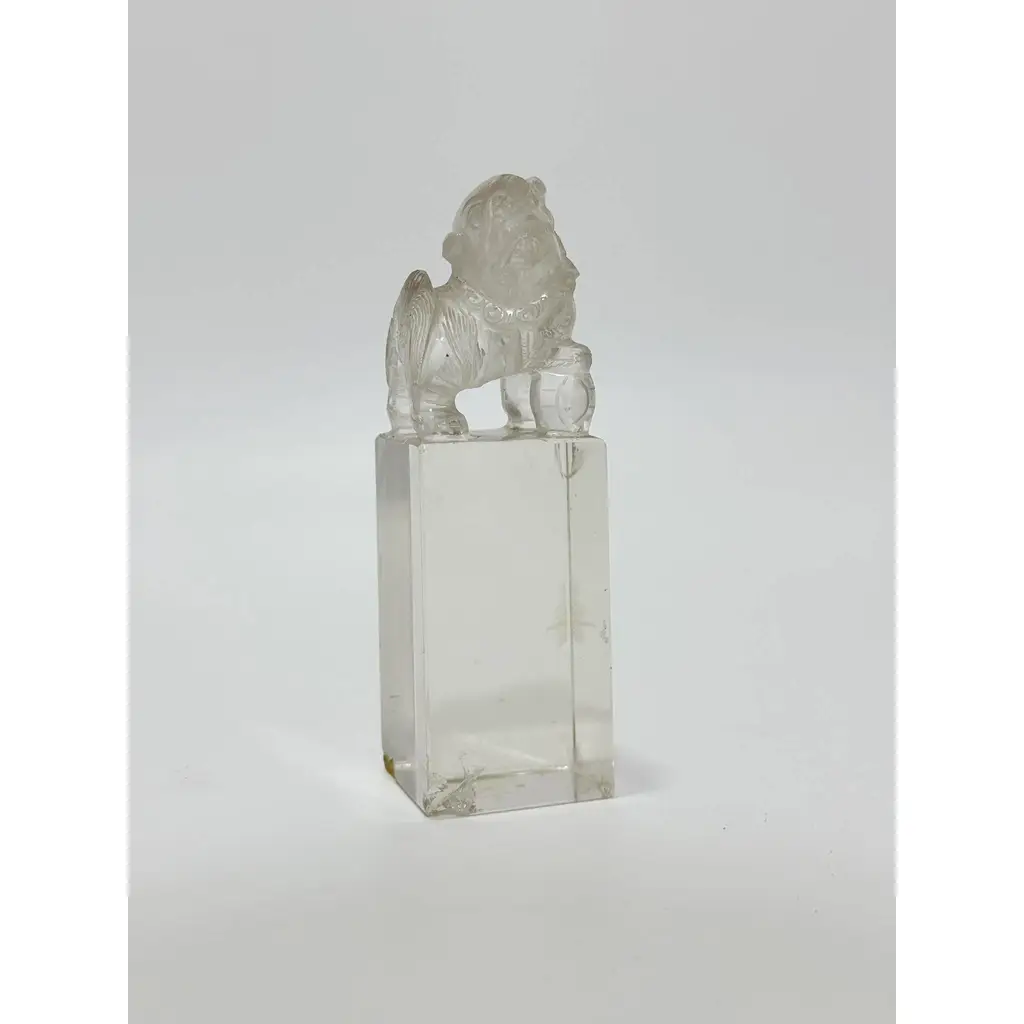 Antika Çin Oyma Kaya Kristali Foo Dog Biblo 12cm