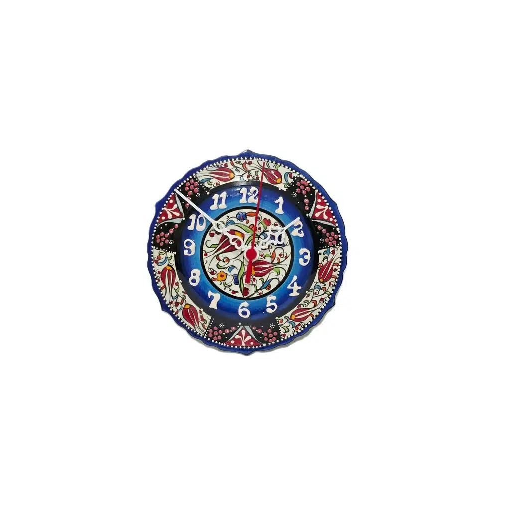 Çini Boyama Kabartma Duvar Saat 18cm - Çini Saat