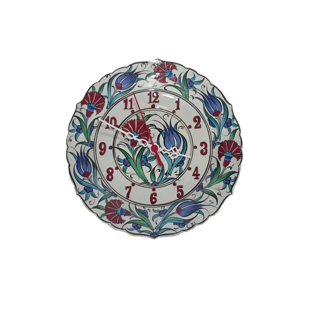 Çini Boyama Kabartma Duvar Saat 25cm - Çini Saat