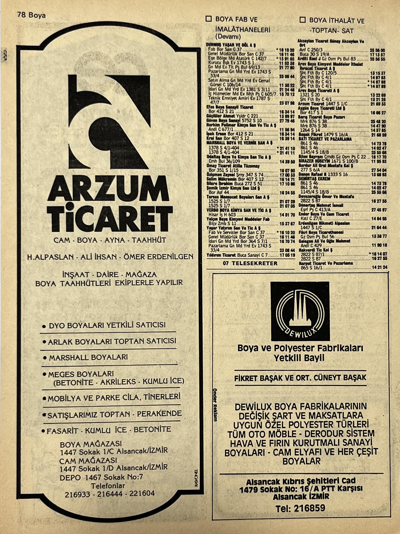 İzmir 1982-1983 Meslek Reklam İlanı Efemera S77 İzmir 1982-1983 Meslek Reklam İlanı Efemera S77