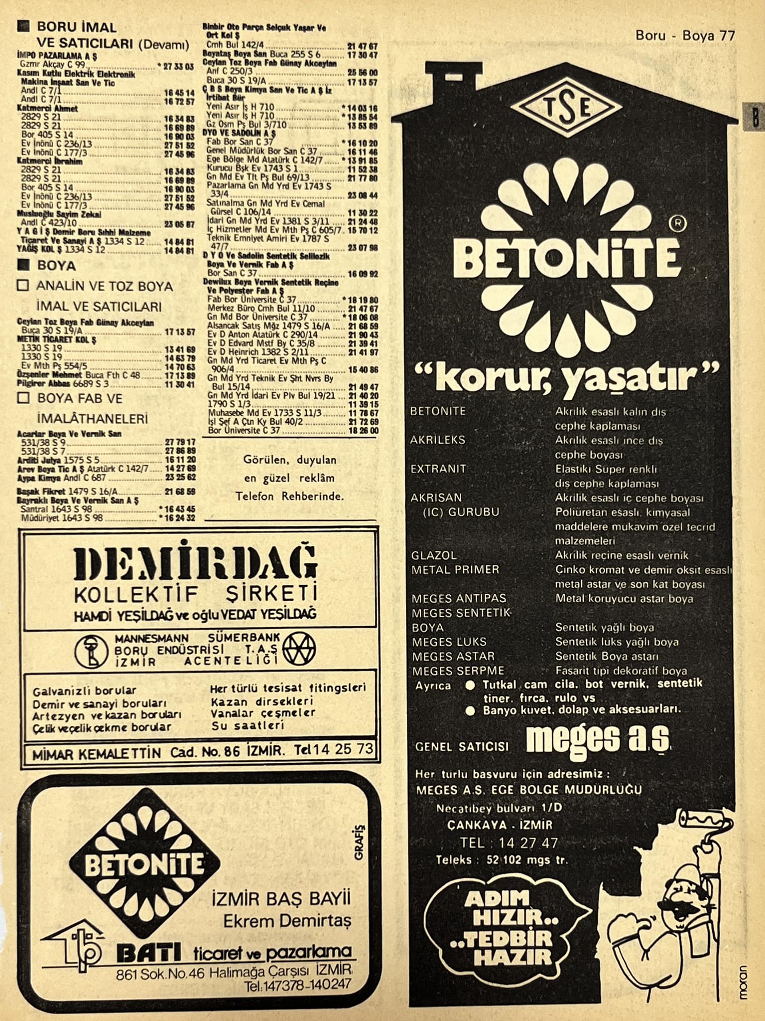 İzmir 1982-1983 Meslek Reklam İlanı Efemera S77 İzmir 1982-1983 Meslek Reklam İlanı Efemera S77