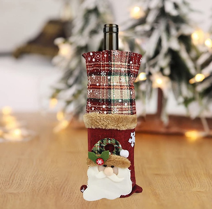 Noel Temalı Ekose Keten Şampanya - Şarap Şişesi Kılıfı Noel Temalı Ekose Keten Şampanya - Şarap Şişesi Kılıfı