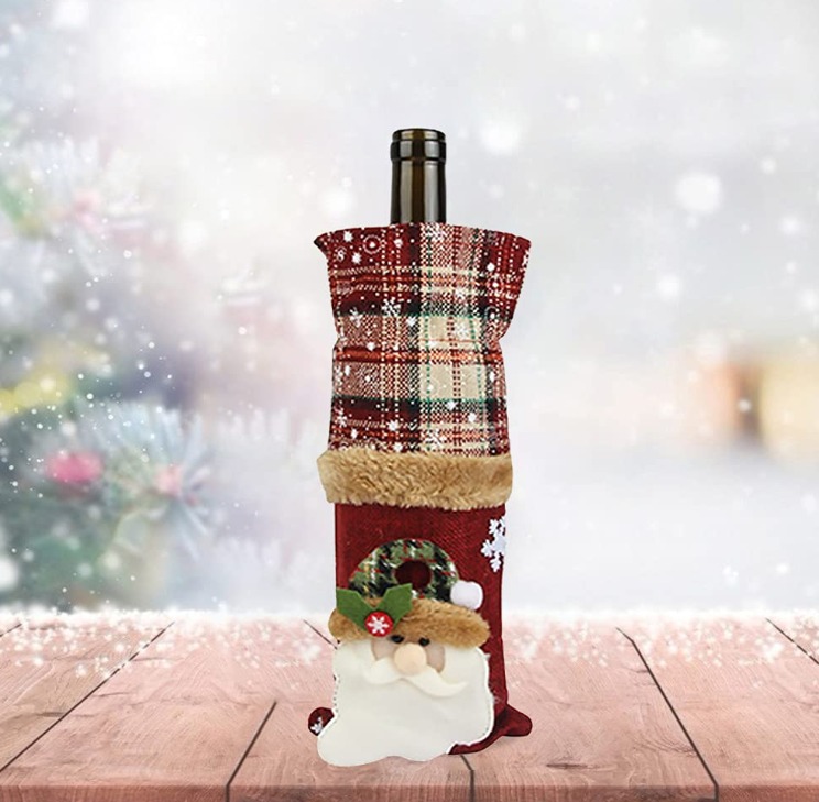 Noel Temalı Ekose Keten Şampanya - Şarap Şişesi Kılıfı Noel Temalı Ekose Keten Şampanya - Şarap Şişesi Kılıfı