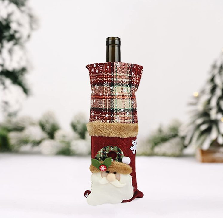 Noel Temalı Ekose Keten Şampanya - Şarap Şişesi Kılıfı Noel Temalı Ekose Keten Şampanya - Şarap Şişesi Kılıfı