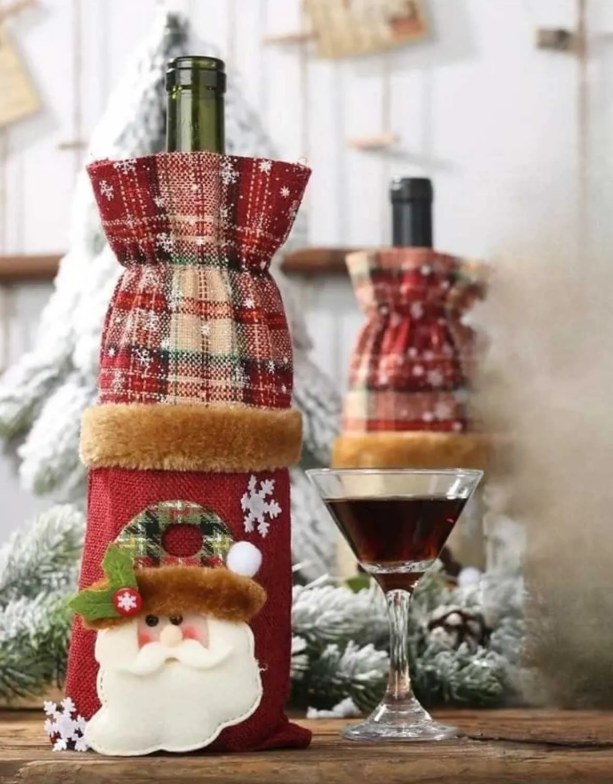 Noel Temalı Ekose Keten Şampanya - Şarap Şişesi Kılıfı Noel Temalı Ekose Keten Şampanya - Şarap Şişesi Kılıfı