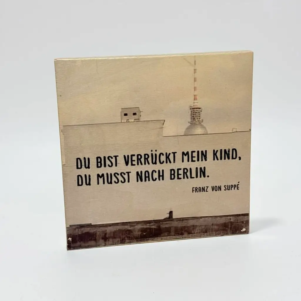 RBerlin Berlin Hatırası El Yapımı Ahşap Blok Duvar Dekoru 19x19cm