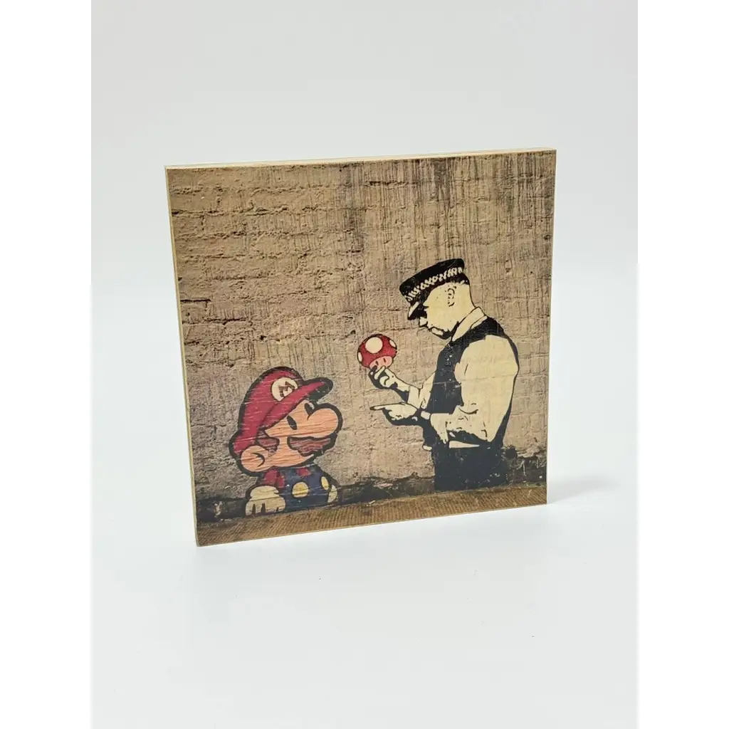 RBerlin Mario Yasaklı Mantarlar El Yapımı Ahşap Blok Duvar Dekoru 19x19cm