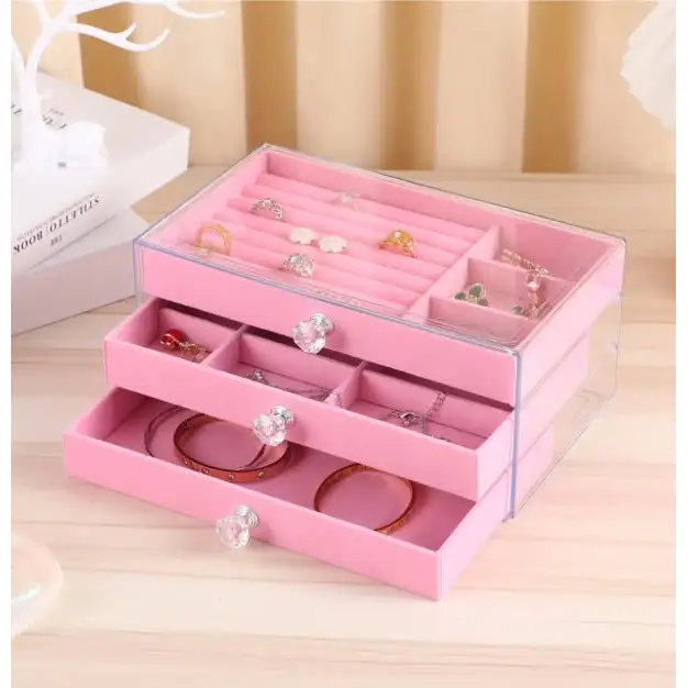 Üç Katlı Çekmeceli Takı Kozmetik Organizer Pembe