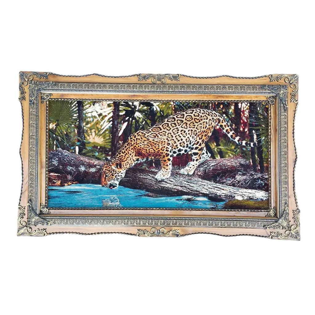 Yabanın Gölgesinde Temalı İran Tebriz Halı Tablo 120x70cm - Duvar Halı Kilim Tablo