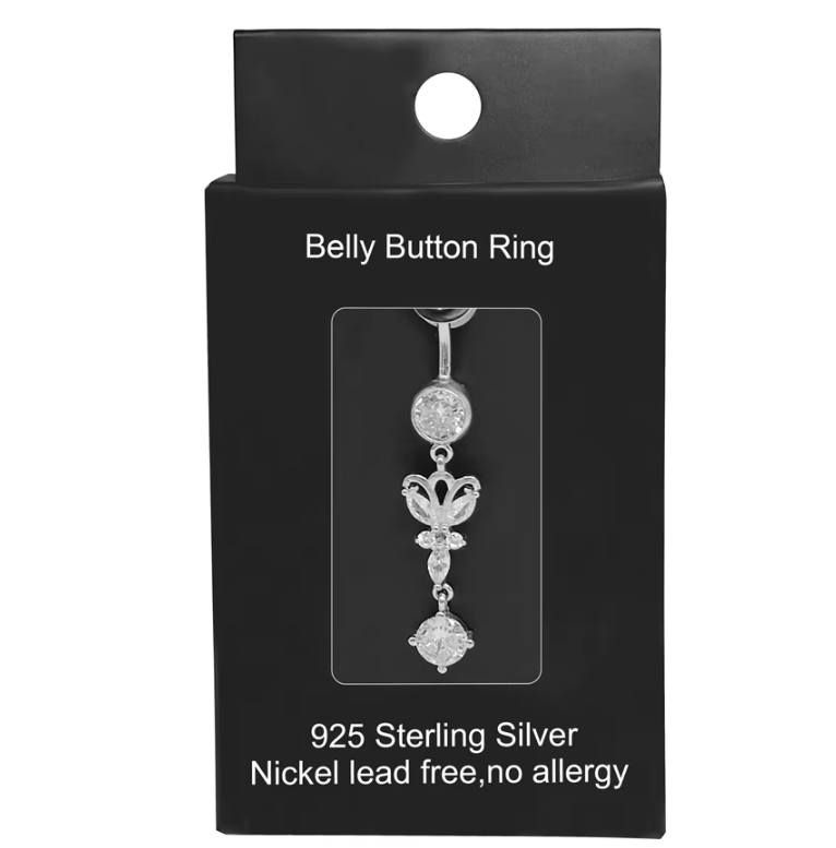 Zirkon Taşlı 925 Ayar Gümüş Göbek Piercing Küpe Zirkon Taşlı 925 Ayar Gümüş Göbek Piercing Küpe